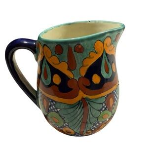 Talavera Handcrafted, Hand Painted Ceramic Pitcher with Multicolor Design